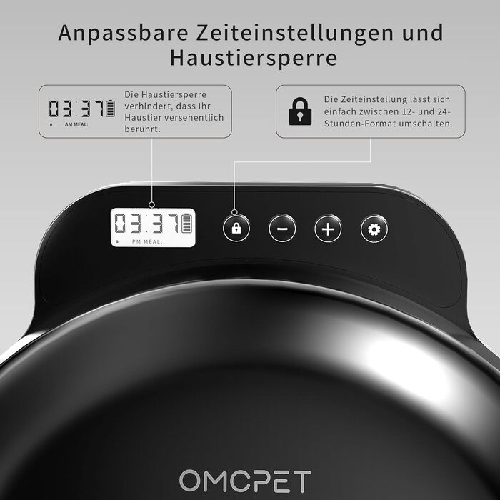 Автоматичний дозатор корму для котів та собак, 8oz*4 прийоми їжі, з таймером, з замком безпеки, з 2 охолоджувальними акумуляторами (Чорний)