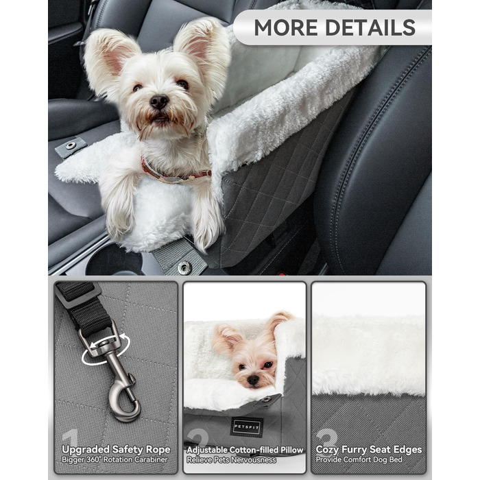 Автокрісло для собак Petsfit - сірий, для маленьких собак до 6 кг, з захисними гаками та знімним килимком