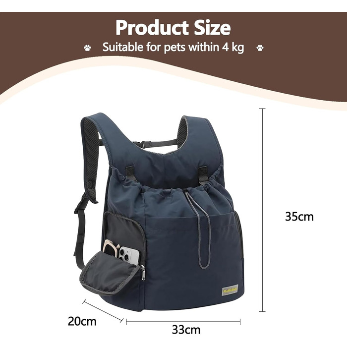 Рюкзак-переноска для собак Galatée, сірий, з вентиляцією для подорожей та кемпінгу