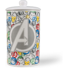 Керамічна банка для собачих ласощів Marvel Avengers, 10x5 см, з кришкою, для зберігання корму, циліндрична, можна мити в посудомийній машині
