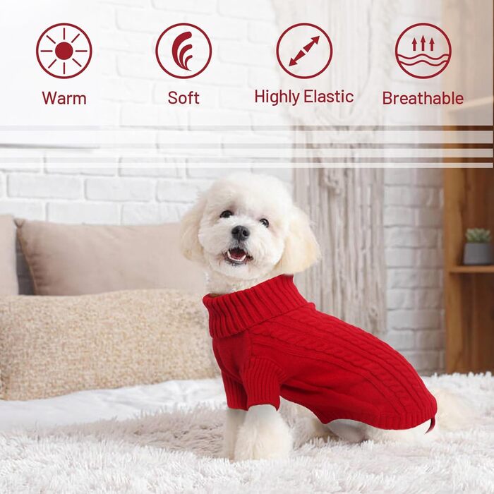 Теплий святковий светр для собак - червоний, з отвором для повідка, для чихуахуа, рейнхаунд та котів (S, груди 40 см, спина 28 см)