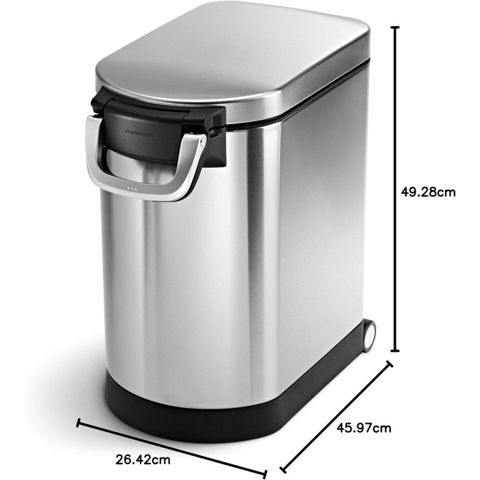 Контейнер для кормів для тварин simplehuman 25 л, відбитки пальців не залишаються, матова нержавіюча сталь