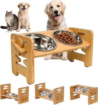 Підвищена годівниця для собак з підставкою, регульована висота, 2 миски з нержавіючої сталі, протиковзна, для маленьких собак та котів