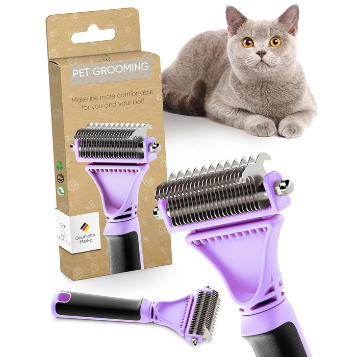 Щітка для котів Pretty Paw® для видалення шерсті, масажна підшерсткова щітка, для довгошерстих та короткошерстих котів, проти ковтунів, лаванда, нова!