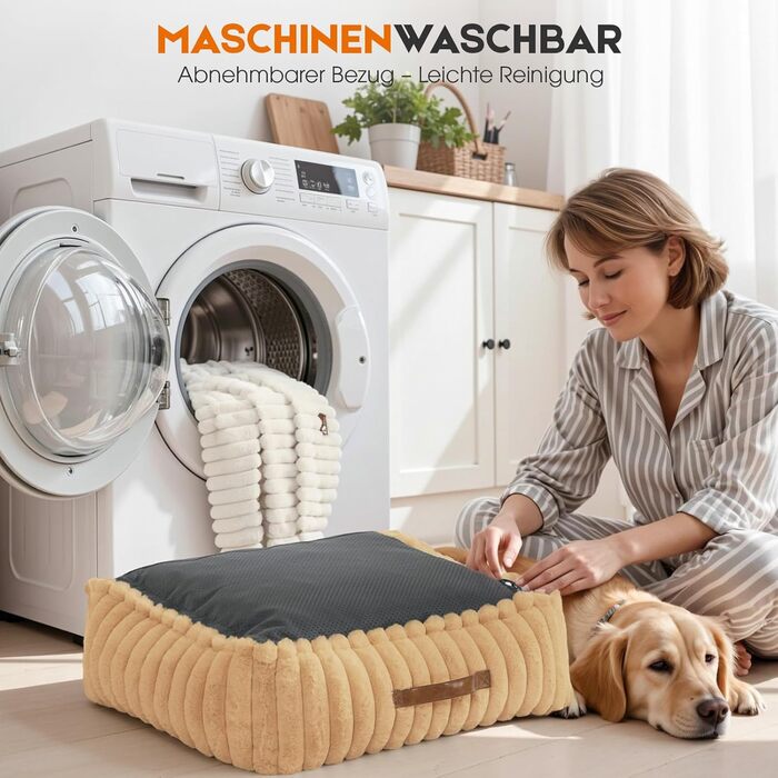 Ортопедичний лежак для собак великих порід, лежанка для собак XL, з м'якою подушкою для шиї, знімний та пральний килимок, з ручками (Бежевий, 109 * 76 * 20 см)