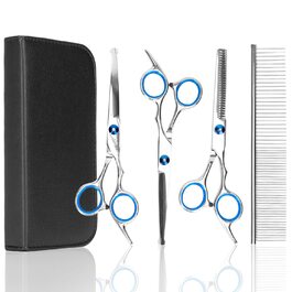 Набір професійних ножиць для собак Nobleza Hundeschere Set Profi: 4 в 1 (з круглим ножем, безпечною на кінчику, для собак, котів, тварин)