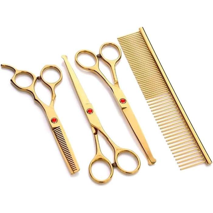 Професійна ножиця для собак, вигнута ножиця для стрижки шерсті, набір ножиць з нержавіючої сталі, спеціально для догляду за шерстю тварин (золота)