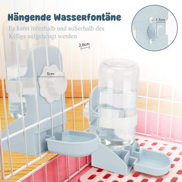 Автоматичний диспенсер для води HYLYUN для тварин, 500 мл, підвісний, для морських свинок, шиншил, їжаків, горностаїв (блакитний)