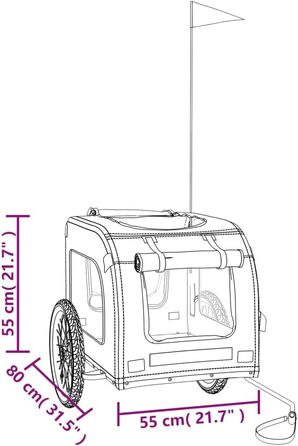 Фургон для собак vidaXL - причіп для собак з відбивачами та прапором, максимальне навантаження 45 кг, зелено-сірий, 69 x 133.5 x 73.5 см