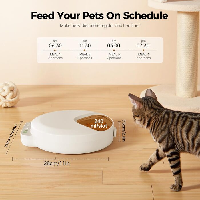 Автоматичний дозатор корму для котів, для вологого корму, розумний дозатор корму для тварин, автоматичний дозатор з таймером, автоматичне годування котів з 2 контейнерами, 4 порції (по 240 г)