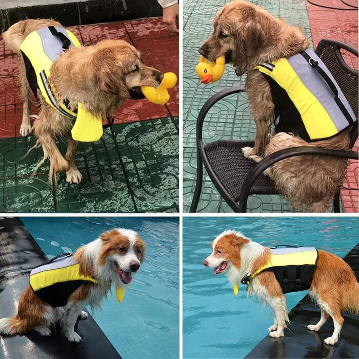 Жилет для плавання для собак, жовтий (L) з Airbag, ручкою та світловідбиваючими смугами