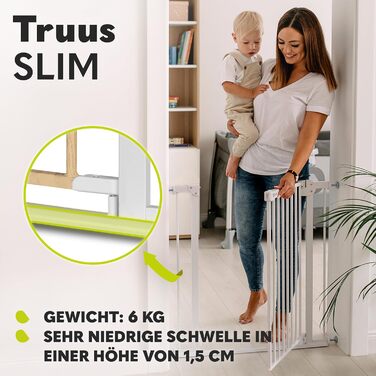 Безпечні ворота LIONELO Truus Slim, регульована ширина 75-105 см, висота 77 см, двостороннє відкривання, самозачиняються, округлі краї, встановлення без свердління