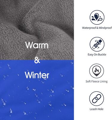 Зимовий теплий куртка для собак IECOii з флісу, водонепроникний, з регулюванням, для маленьких, середніх та великих собак