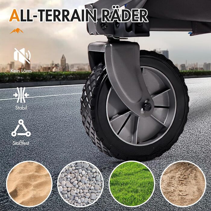 Складаний візок-тележка PORTAL знімний тканний дах, 100 кг, для кемпінгу, саду, пляжу, покупок, блакитний