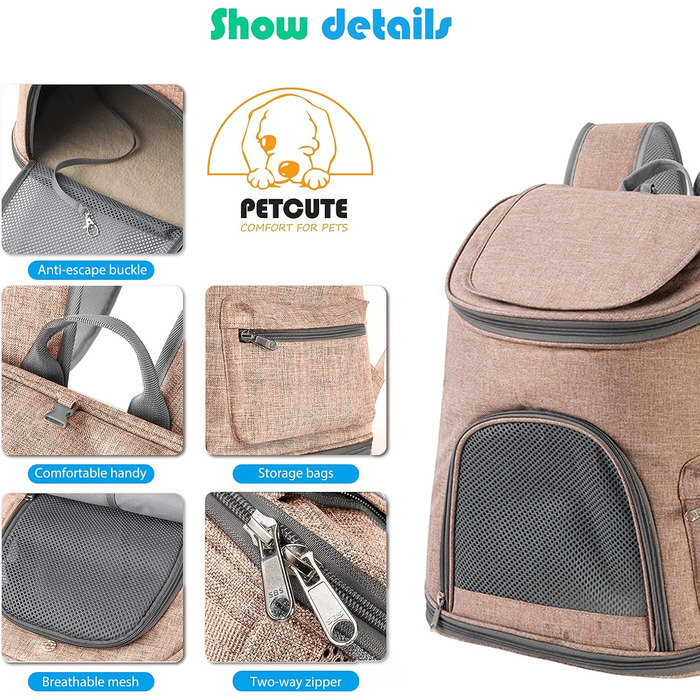 Рюкзак для собак PETCUTE з дихаючою вставкою та м'яким матрацом, складний, з безпечною шлейкою, для подорожей, велосипеду, авіаперельотів, колір імбирно-жовтий