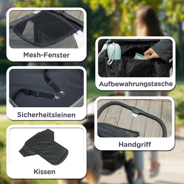 PawHut Dog Stroller Dog Buggy Foldable для великих собак і кішок до 30 кг Cat Buggy з подушками Сітка Вікна Двері Сумка для зберігання Котяча коляска з тросами безпеки, гальмами, баггі Темно-сірий | Аосом