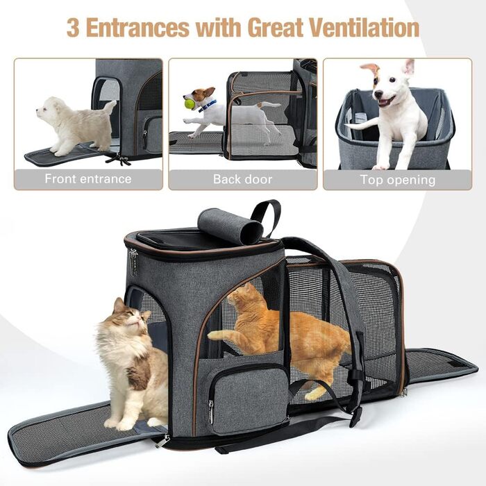 Рюкзак для кота та собаки Lekesky Groß XL (36x31x42 см), сірий. Розширюваний рюкзак-переноска для тварин до 8-10 кг з внутрішнім поводком та двома килимками.