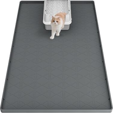 Килимок для котячого туалету з силікону, 86.4 x 55.9 см, вологостійкий, неслизький, сірий