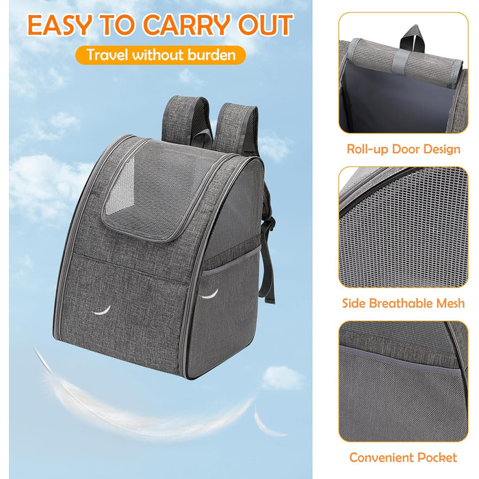 Рюкзак для тварин ALLSOPETS: зручний та дихаючий для котів та собак, знімний килимок, ідеально для подорожей, прогулянок та хатнього використання (сірий)