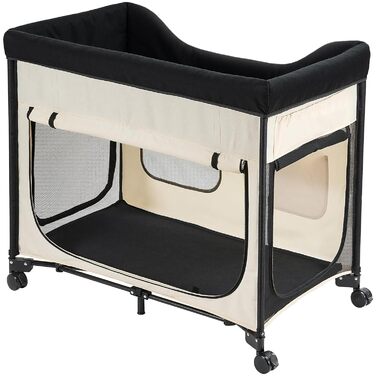 Підвищене ліжко для домашніх тварин VEVOR (XL), складне ліжко для собак з тканини 600D Oxford та голландського оксамиту, портативне дитяче ліжко з колесами та боковими кишенями, бежеве