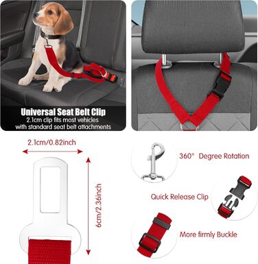 Автомобільний поводок-лямка для собак, котів та інших домашніх тварин. Поводок на голову, безпечний, міцний, червоний.