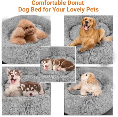 OKPOW Крісло-лежанка для собак та котів, велике, миється, антистрес, затишне, м'яке, плюшеве, для цуценят та кошенят, кругле, супер м'яке, пухнасте, сіре, X-Large, 80 см