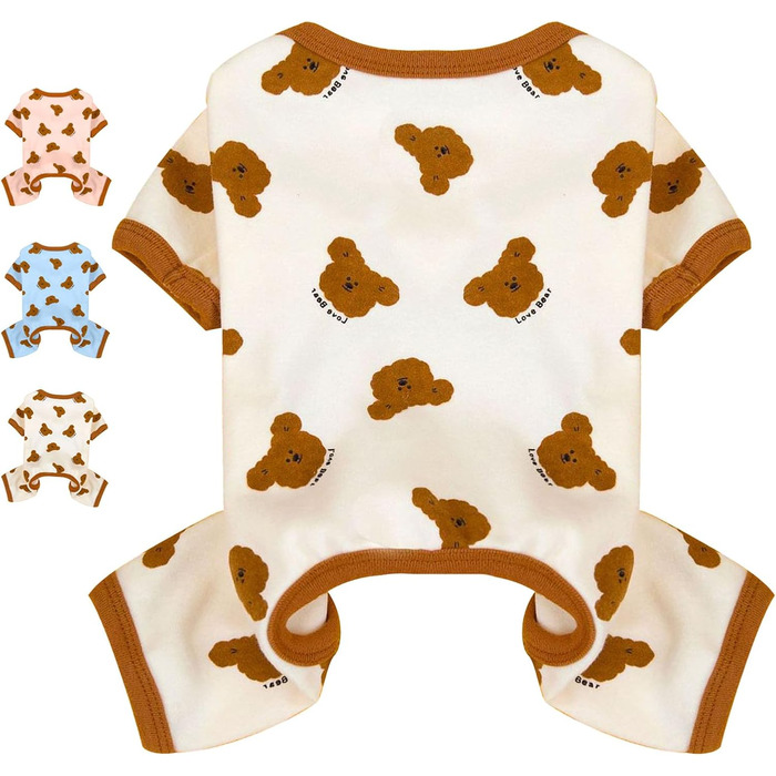 Піжама для собак, бавовна, еластична, цільнокрійний костюм, комфортна, для дрібних собак, милий ведмедик, принт, Французький бульдог, XX-Large, білий/розкішний сад