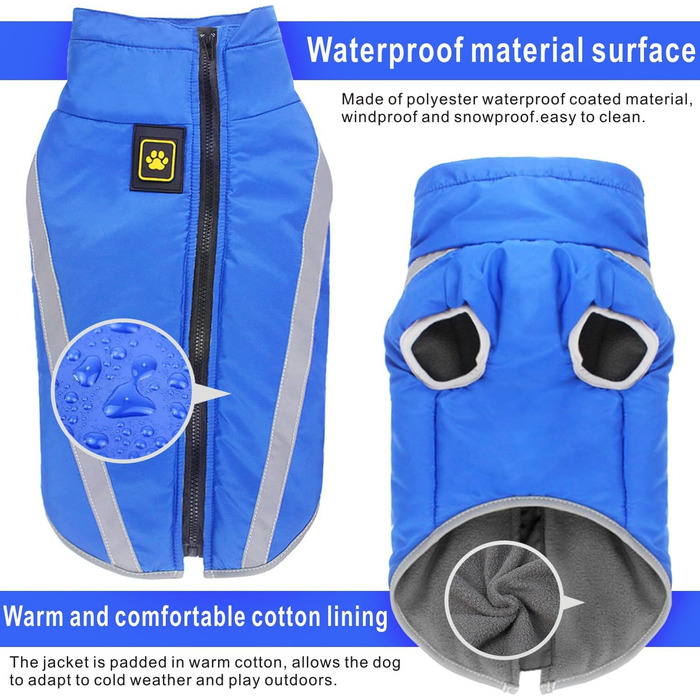 Водонепроникні дощовики для собак, зимові куртки для тварин, дощовики для собак, одяг для собак, світловідбиваючий одяг, жилет для цуценят з отвором для шлейки, для маленьких, середніх та великих собак (Синій, 3XL)