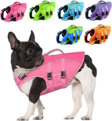 Жилет для плавання собак великий, рятувальний жилет для собак, для плавання та катання на човні, світловідбиваючий жилет для цуценят з високою плавучістю та ручкою для порятунку, регульований, розмір Large (Обвід грудей: 19.7-29.5'')