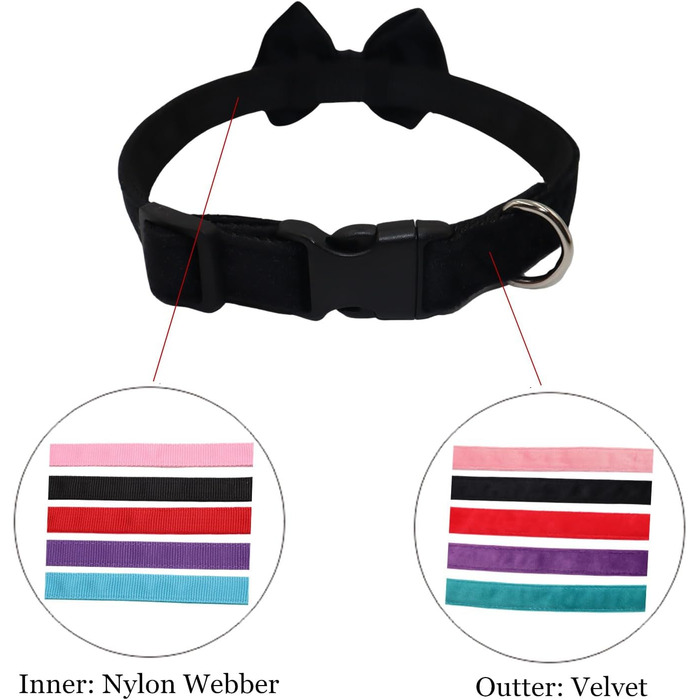 Нашийник для собак Vioett (L, Чорний) з фіксуючим тросом, м'яка оксамитова тканина, для великих собак