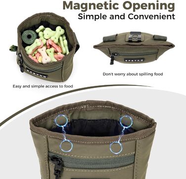 Сумка для ласощів для собак з магнітним закриттям, для дресирування, з відсіком для кульок для прибирання (зелена)