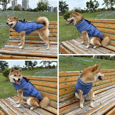 Водонепроникний та вітронепроникний теплий зимовий одяг для собак - куртка з інтегрованим шлейкою, розмір M (також доступний L, колір: синій, червоний)