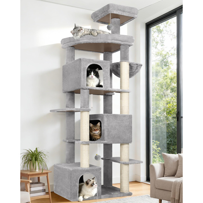 Комплекс для котів Globlazer XXL (203 см) для 4-6 великих котів, сірий: будиночок, платформа, іграшки
