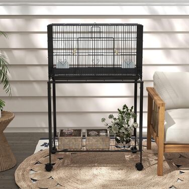 Клітка для птахів PawHut 77x46x119 см, металева, знімний піддон, жердочки, годівниці, для хвилястих папуг і канарок, чорна