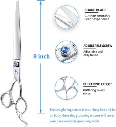 Професійна пряма ножиця для грумінгу собак та котів JASON 8 дюймів, регульована