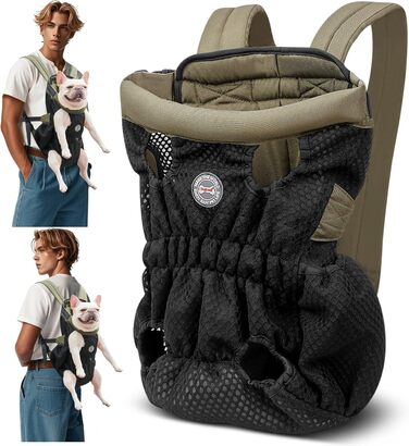 Hunderucksack ALLSOPETS для маленьких собак - Легкий, дихаючий, зручний, з поводком, для подорожей, прогулянок, активного відпочинку (Оливковий, M)