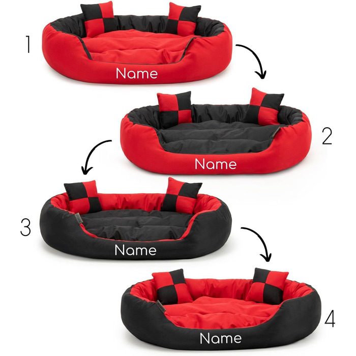Ліжко для собак Lionto 4-в-1 з двостороннім подушкою, 85x70 см, з міцного оксфорду, з глибоким входом, водовідштовхувальне, з декоративною подушкою, для собак та котів усіх розмірів (червоний/чорний, L 110 x B 80 x H 23 см)