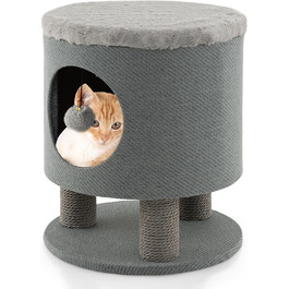 Драбина-кіготник для котів COSTWAY з будиночком та м'яким сидінням, сірий, 40x40x47 см