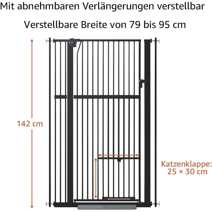 Кітниця UniPaws для дверей, 142 см, з дверцятами для котів, ширина 95–105 см, для собак та котів, для сходів та дверей, білий колір (чорний, ширина 79-95 см)