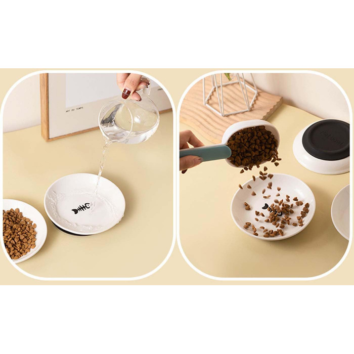 Набір мисок для котів з підняттям, 2 шт. - запобігання болю в шиї, широкі миски, анти-блювотні, з нековзною підкладкою (чорний)