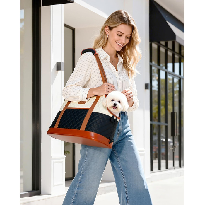 Транспортна сумка для собак та котів до 5 кг, чорно-бежева