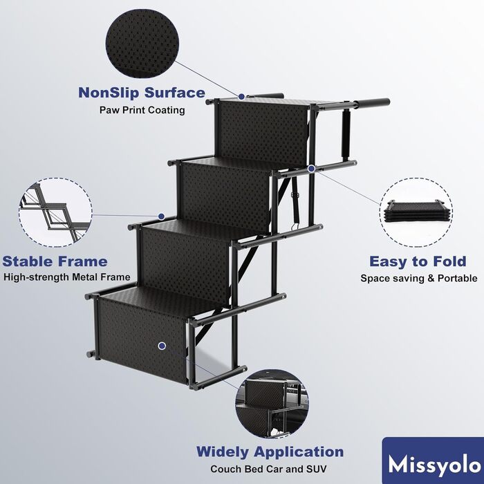 Rampe для собак HEYOUTH – 4 сходинки, до 80 кг, для авто, SUV, LKW, високі ліжка (101*75*47 см)