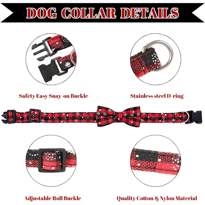 Нашийник для собак та котів на Новий рік з бантиком, регульований, прикрашений сніжинкою, розмір S