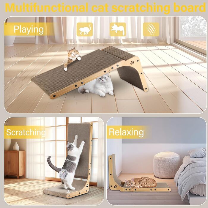 Котячий когтетоп L-подібний з іграшками, 68 см, для захисту дивану та кутів