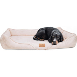 Ортопедичне собаче ліжко Tierlando® Tyson Teddy – м'яке собаче ліжко-софа з знімним чохлом, виймаюча віскоеластична матрацна подушка та ергономічний вхід. Розмір: 130x100 см, колір: кремовий