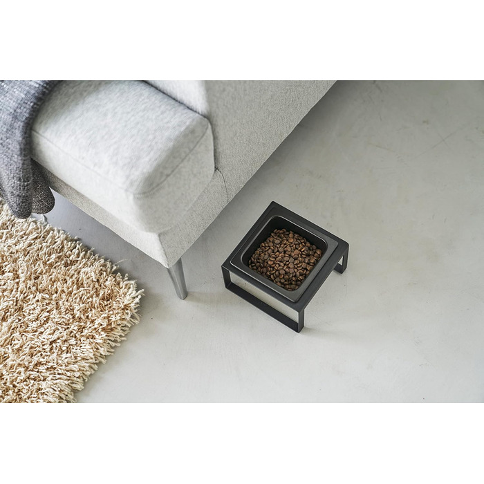 Миска для корму тварин Yamazaki 5817 Tower на підставці, чорна, сталь/кераміка, мінімалістичний дизайн, 15 x 15.5 x 10 см