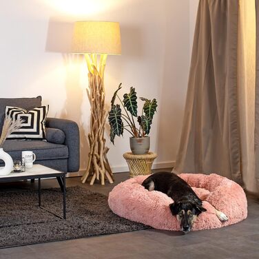Кругле ліжко для собак та котів Lionto, Ø 60 см, рожеве. М'яке ліжко з плюшу з додатковою товстою наповнювачем, 100x100x24 см