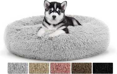 Кругле ліжко для собак та котів Haoye, плюшеве, Ø 50 см, сірого кольору