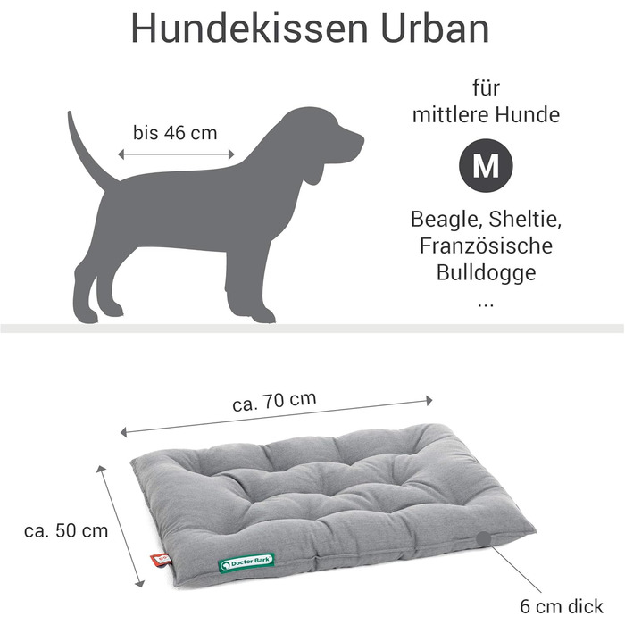 Ортопедичне собаче ліжко Doctor Bark Urban - для середніх собак, 70x50 см, сірий колір, Made in Germany. Можна прати до 95°C, міцне, для дому та вулиці.