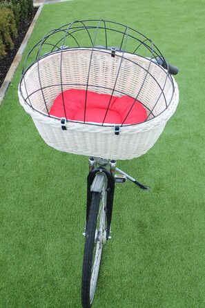 Корзина для велосипеда Marcus Hundefahrradkorb для руля з лози з металевою сіткою та подушкою, корзина для собак, корзина на кермо, корзина для покупок, натуральний (XXL з подушкою)